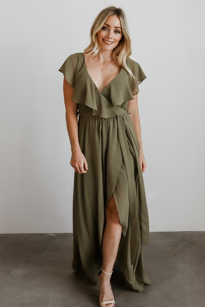 Katya Ruffle Maxi Dress | Dusty Olive