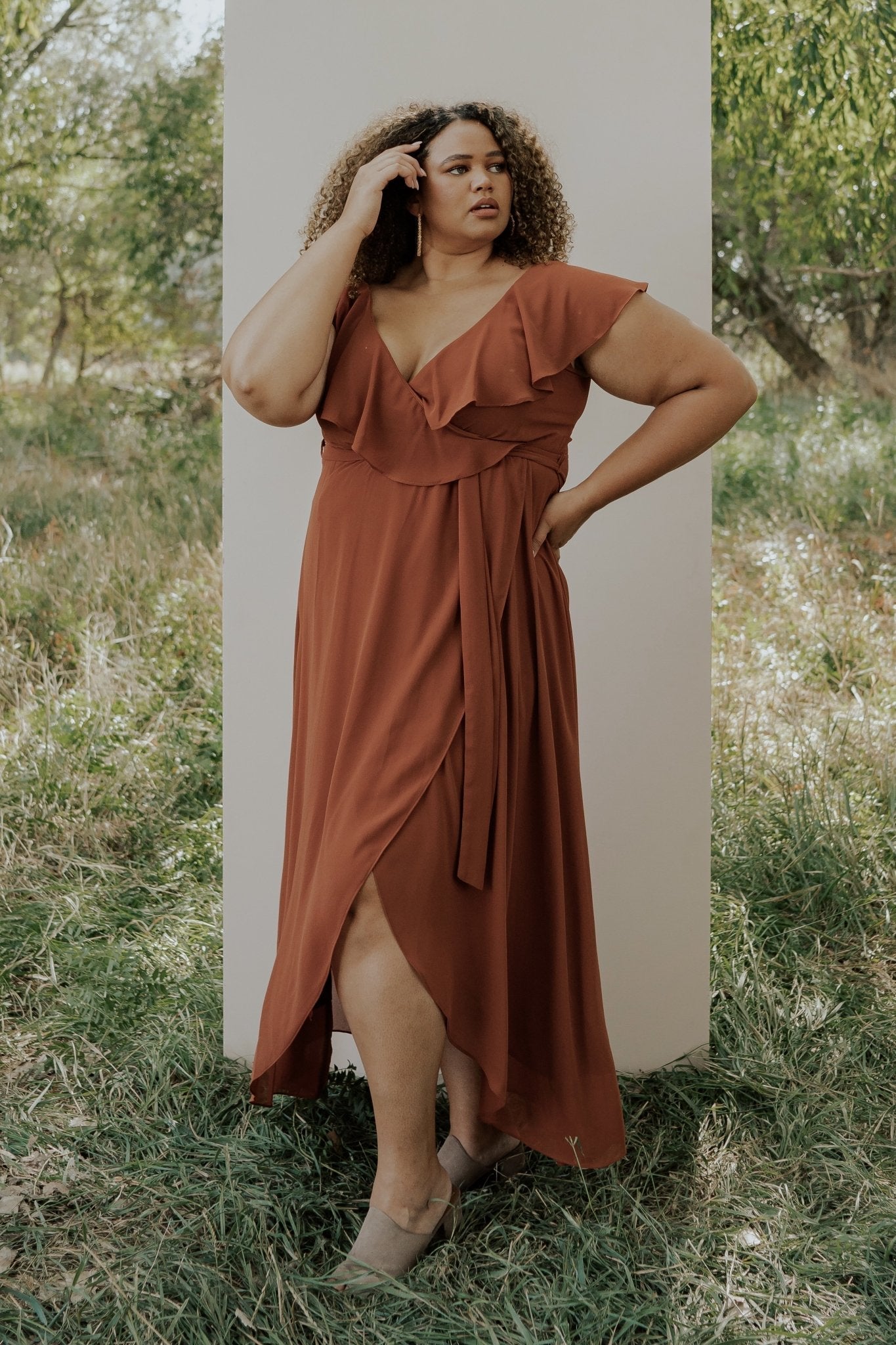 Katya Ruffle Maxi Dress | Rust