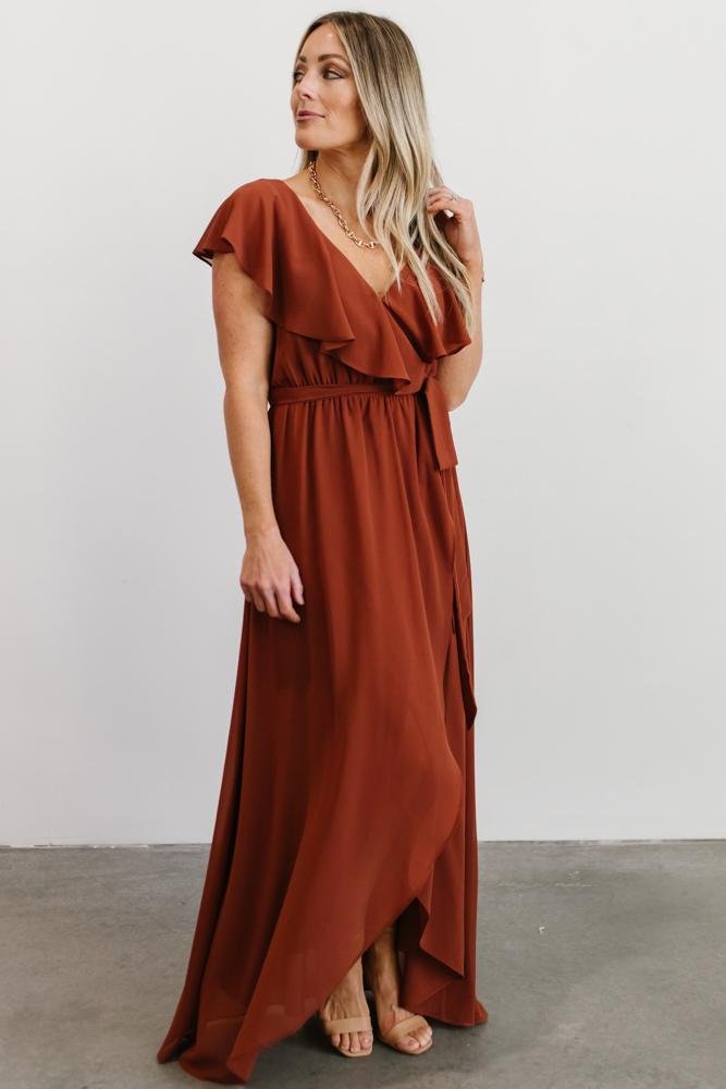 Katya Ruffle Maxi Dress | Rust